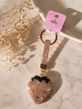 Mint Strawberry Rhinestone Keychain Charm Rose Gold Sparkly Bag Charm NWT